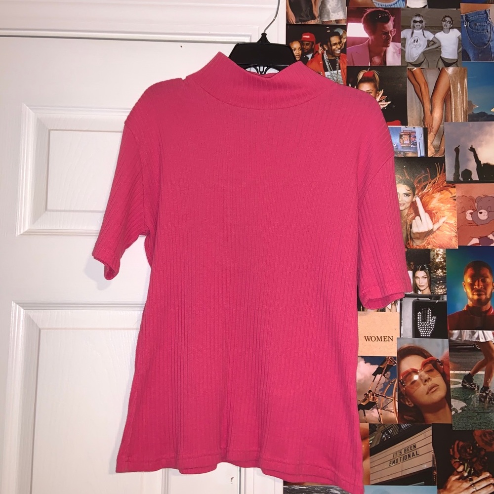 Ribbed Pink mock neck